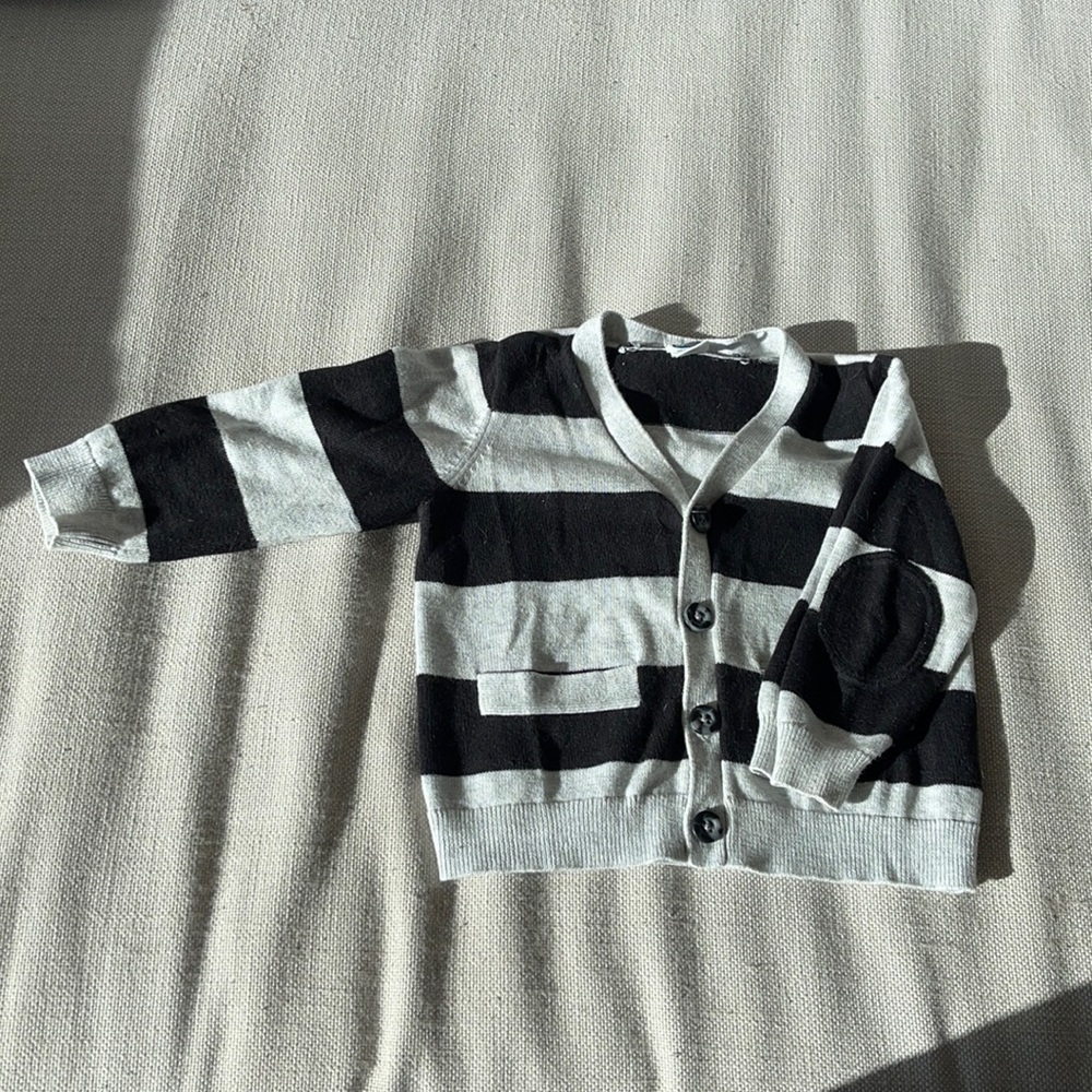 Old Navy Baby Boys Gray and Black Stripe Cardigan